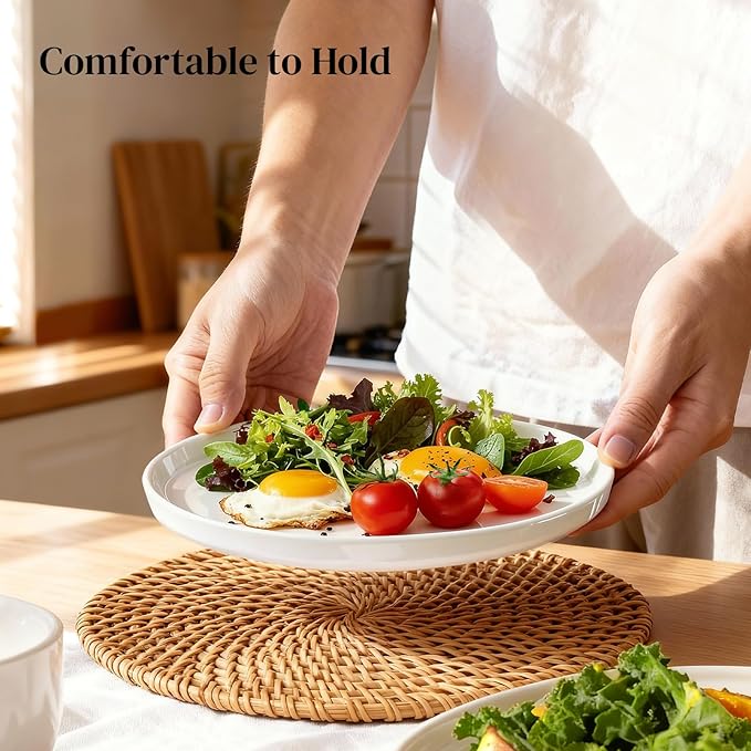 DOWAN 8" Porcelain Salad Plates Set of 6, Ceramic White Dessert Plates Set for Salad, Pasta, Steak - Appetizer Plates, Dining Plates for Parties, Restaurant - Dishwasher & Microwave Safe - Gifts