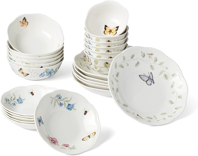 Lenox Dinnerware Set, Butterfly Meadow 24-Piece Bowls Set, Service For 6, Elegant Porcelain Dinnerware, Microwave And Dishwasher Safe, Dish Set, Plates & Dishes, Ramen Bowl (Assorted, 24 Piece)