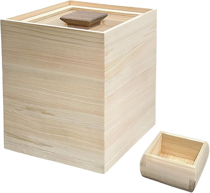 Wooden Rice Storage Container with Lid and Measuring Cup, 13lbs (5.8kg) - Grains, Beans and Dry Food