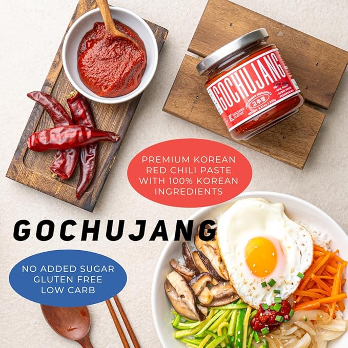 K Kurious Pantry Gochujang, Korean Red Chili Paste, Sauce, Condiment, No Flour, No Added Sugar, No Preservatives, 8.81oz