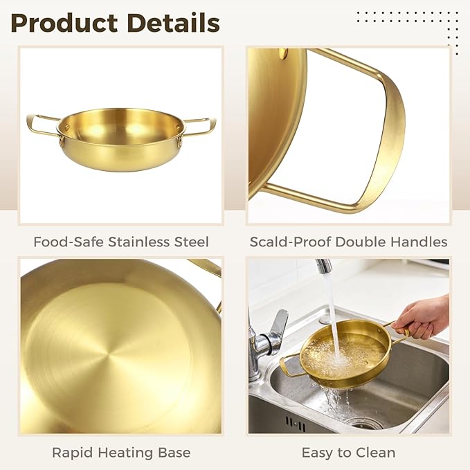 4Pcs Korean Ramen Pot Set,Stainless Steel Ramen Pot with Double Handles, 8.4-10.7 in Diameter Korean Noodle Pot Golden Soup Pots & Cooking Pots for Stove,Pasta,Soup