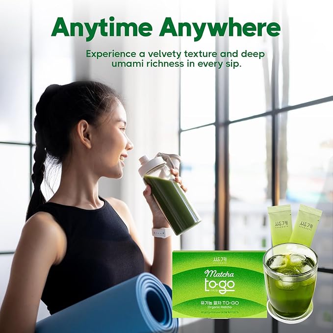 Ssanggye Matcha TO-GO | 2g x 10 Stick (total 0.7oz) | Ceremonial Grade Korean Matcha Powder from Jeju Island | Single Serve Sachets for On-The-Go | Green Tea Latte Cold Hot Daily Drink Individual Tea Packets