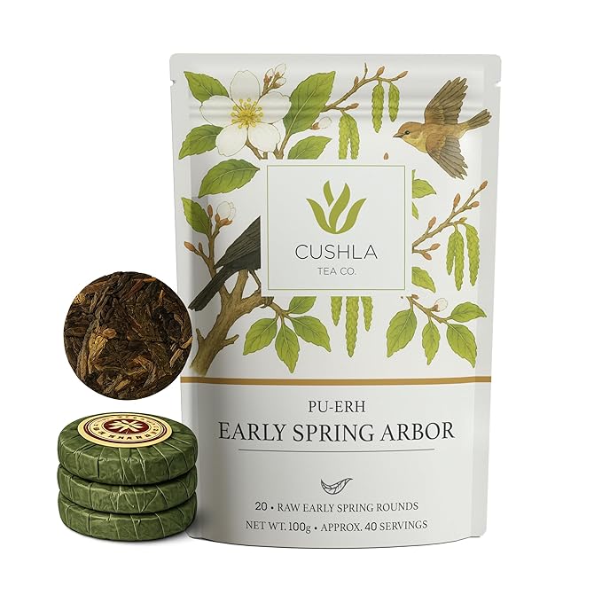 Early Spring Arbor Raw Pu-Erh Tea – Premium Sheng Pu’er Rounds from Early Harvest Leaves | Bright, Floral, Complex Chinese Raw Puerh | 20 Compressed Tea Rounds