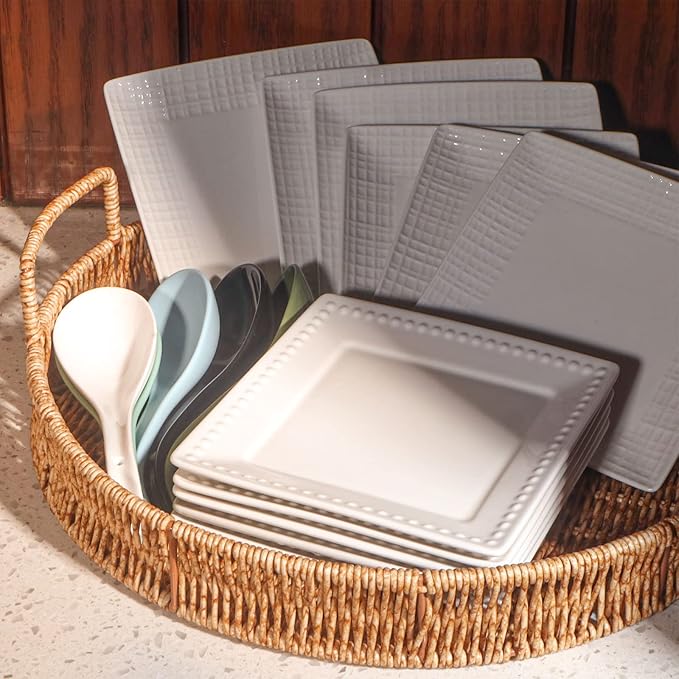 Embossed Ceramic Appetizer & Dessert Plates - Set of 6, 6 inch White Square Dinner Plates for Snack & Restaurant, Dishwasher & Microwave Safe