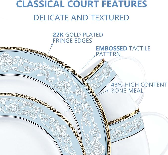 Fine Bone China Dinner Plates Sets, 4 Pcs Classic Relief Pattern Gilt Edged High Grade 10.5 inch Dinnerware Sets For 4 People