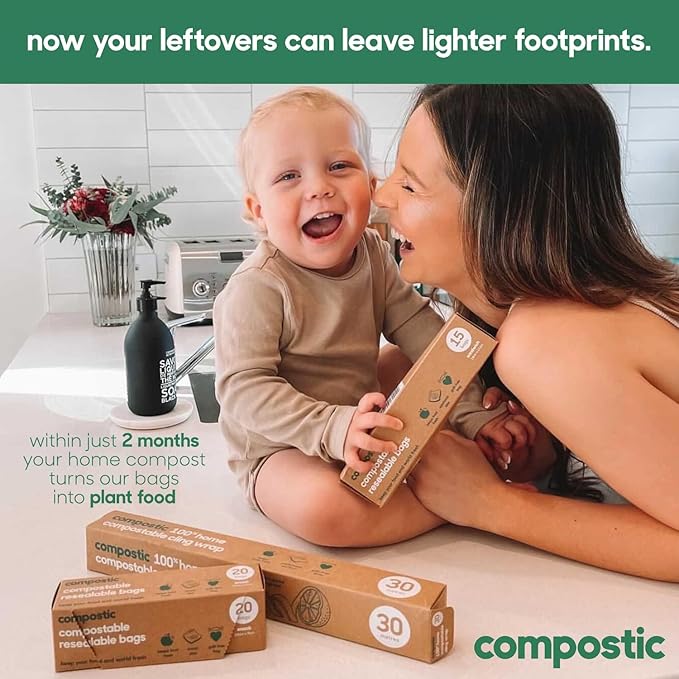 Compostic Compostable Snack Bags, Snack Size (90 + 10 Count) Everyday Essential — Resealable Zip-Seal, Plant-Based, Home Compostable, Freezer Safe, BPA-Free, Non-Toxic, GMO-Free Food Storage Bags