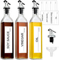 GMISUN Olive Oil Dispenser And Vinegar Bottle 3 Pack 17oz, For Kitchen, Glass Cooking Oil Container Cruet with Pourer Spout, Funnel And Labels, Clear