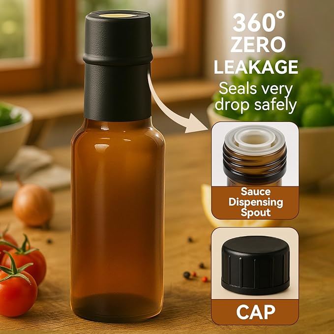 WERTIOO Hot Sauce Bottles 4oz – 21-Pack Light-Blocking Bottles with Caps – Preserve Color and Freshness of Oils Vinegars Sauces – for Kitchen Storage Gifts and Small-Batch Use, Amber