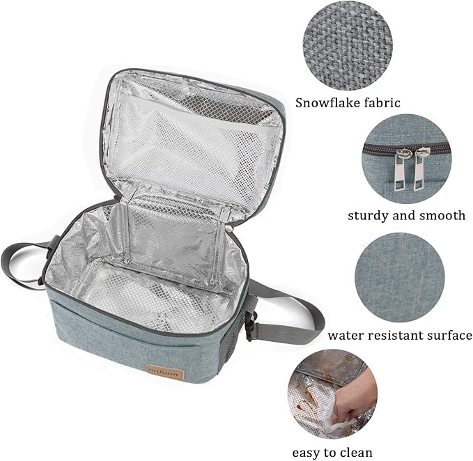 ONFAON Lunch Bag for Men/Women, Insulated Reusable Lunch Box Leakproof Cooler Tote Bag Freezable with Adjustable Shoulder Strap for Office Work Picnic Beach(Grey)