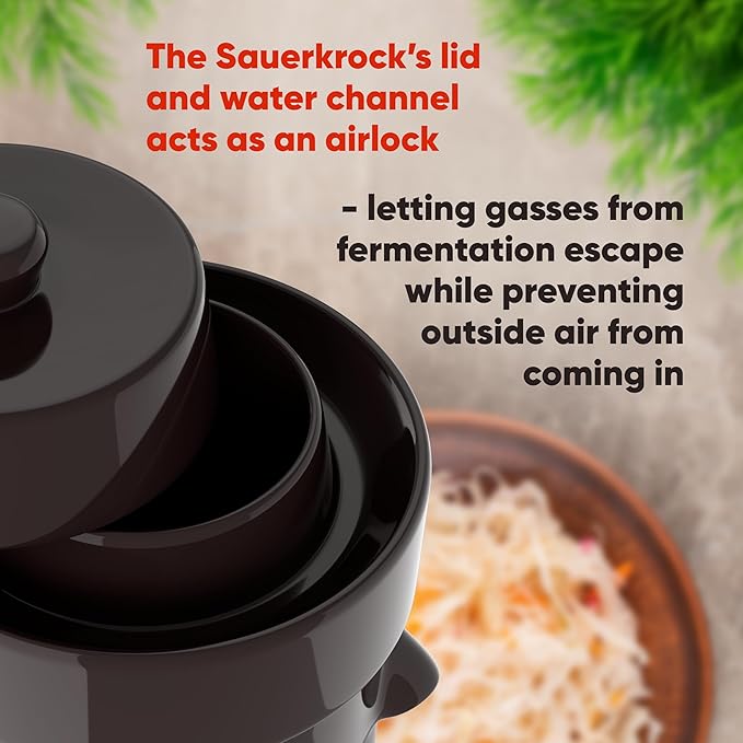 Humble House Fermentation Crock 1/2 Gallon Sauerkrock Sauerkraut Crock with Lid Weights & Pounder - Brown Ceramic Fermenting Crock Kit for Pickling Cabbage Kimchi Vegetables 2 Liter Fermentation Jar