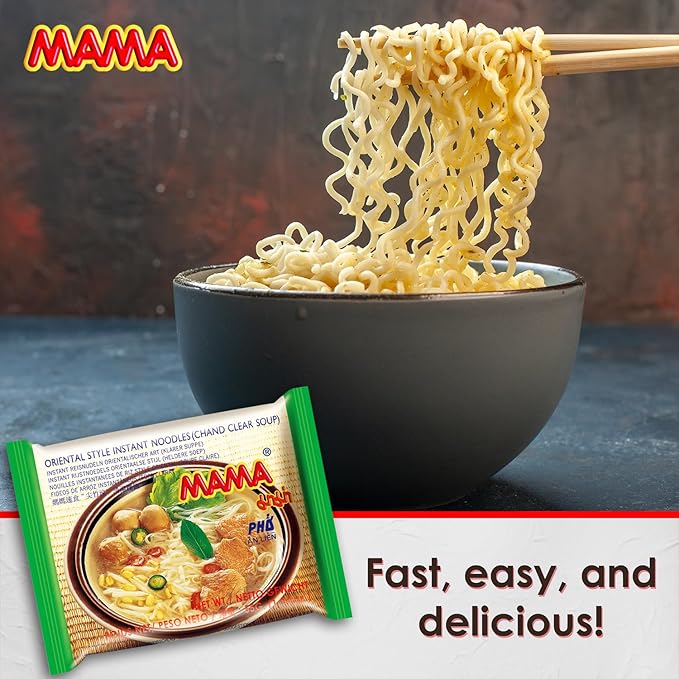 MAMA Noodles Chand Clear Soup Instant Rice Noodles w/Delicious Thai Flavors, Hot & Spicy Noodles, No Trans Fat w/Fewer Calories Than Deep Fried Noodles 30 Pack