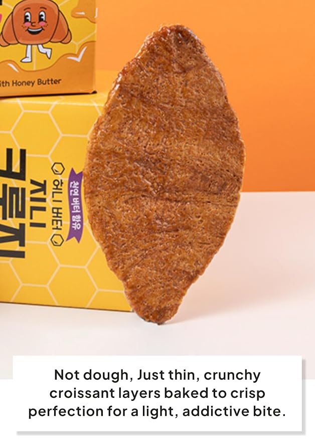 Korean Food Flat Croissant Snack – Honey Butter Flavor | 10 Individually Wrapped Packs per Box, Crispy Layered Pastry Chips, Shelf-Stable Korean Snack, Pack of 10