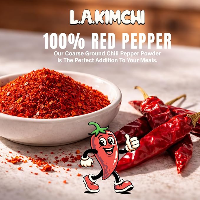 LA Kimchi Korean Red Pepper Powder, 100% Red Pepper Flakes, Coarse Ground Chili Pepper for Kimchi, Soups, Marinades & Korean Cooking, 8 oz