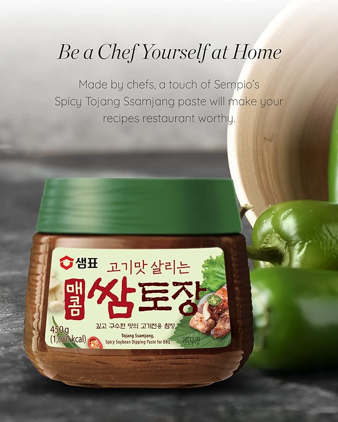 SEMPIO Spicy Tojang Ssamjang - Premium Korean Dipping Sauce for BBQ, Vegetables & Meats, Fermented Soybean Paste, Non-GMO (15.9oz/450g)