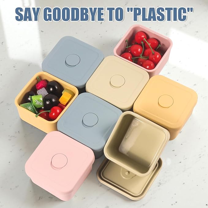 8 pcs 10 oz Silicone Snack Containers with Lids Silicone Food Storage Containers, Baby Snack Container Small Lunch Container for Kids, Daycare, School and Travel