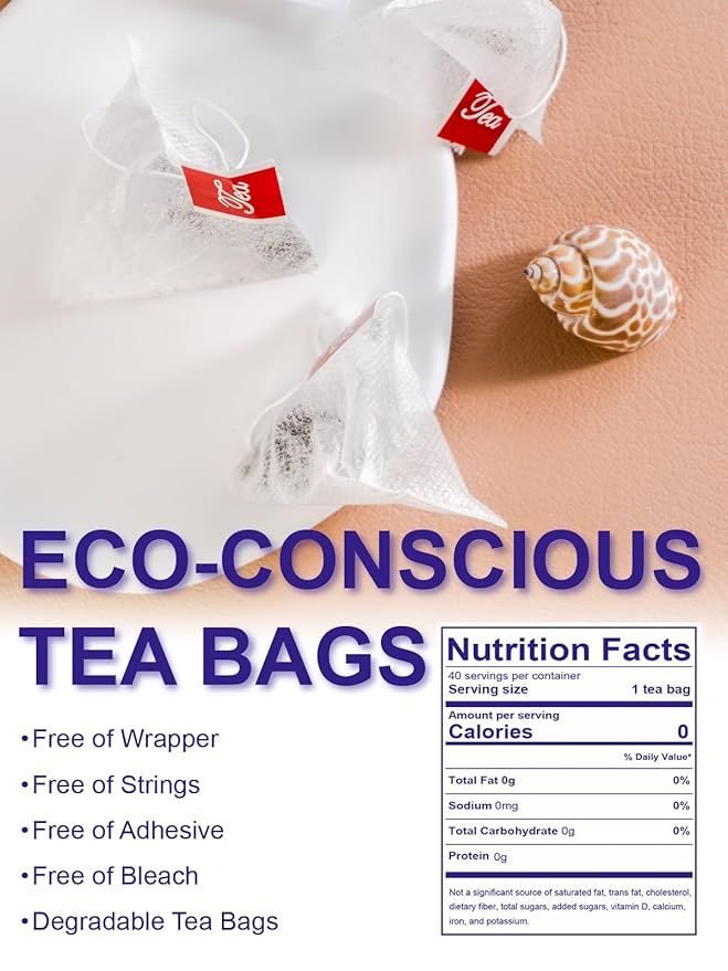 TeeLux Mugwort Tea Bags, 40 Count, Natural Mugwort Leaves, Caffeine Free, Biodegradable Corn Fiber Pyramid Tea Bags