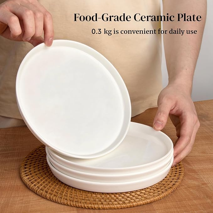 DOWAN 8" Porcelain Salad Plates Set of 6, Ceramic White Dessert Plates Set for Salad, Pasta, Steak - Appetizer Plates, Dining Plates for Parties, Restaurant - Dishwasher & Microwave Safe - Gifts