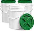 ePackageSupply 5 Gallon Bucket - Food Grade Bucket with Airtight Gamma Seal Screw-On Lid, BPA-Free, Heavy-Duty 90 Mil HDPE Plastic, Bulk Storage, Durable Container, Made in USA, White/Green, 3 Packs