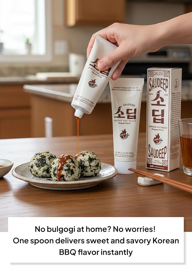 Korean Food Saudeep Bulgogi Sauce, Korean-Style Hot Sauce, Sweet & Savory Umami Flavor, Mild Heat, Versatile Sauce for Rice, Noodles & Vegetables, 4.23 oz