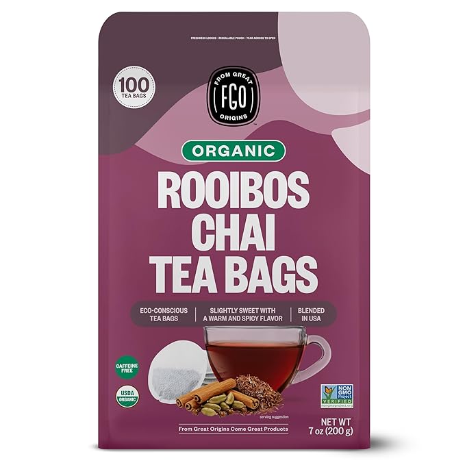 FGO Organic Rooibos Tea, 100 Count, Eco-Conscious Tea Bags, Caffeine Free, Packaging May Vary (Pack of 1)