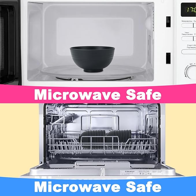 PYRMONT Unbreakable 10 OZ Bowls Wheat Straw Bowls Set of 8 Alternative Plastic Bowls Reusable Dishwasher & Microwave Safe Small Bowls for Kitchen,Camping,Small Ice Cream Bowls for Party-Black