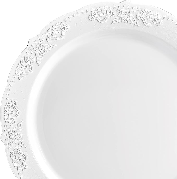 OCCASIONS 240 Piece Disposable Plastic Plates Set for 120 Guests – Heavy Duty 10.25" Dinner & 7.5" Dessert Plates, Elegant Party Plates for Wedding, Events, BPA-Free – Portofino Plain White