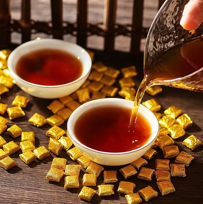 Pu-erh Shu Gold Tea Resin - Ripe Aged Puer Fermented Dark Tea from Yunnan | Premium Pu’er Tea Concentrate | 30 Individually Wrapped Pieces