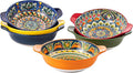 Henten Home Ceramic Cereal Bowls Set，25 oz Soup Bowls Set of 6, Colorful Serving Bowl with Handle for Kitchen, Microwave & Dishwasher Safe for Soup, Fruit, Pasta, Bohemian Style