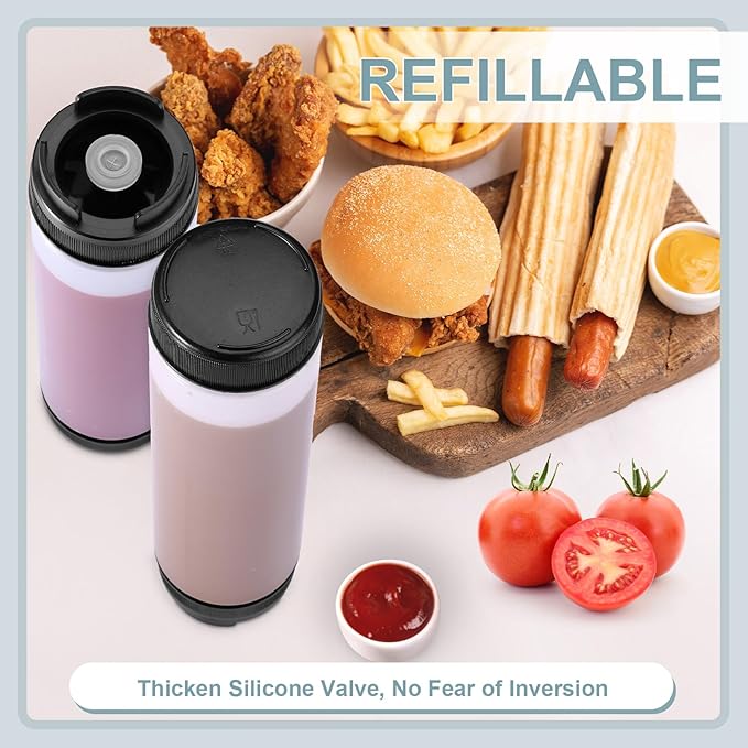 Sabary 3 Pcs 16 oz Inverted Plastic Squeeze Bottles, Refillable Tip Large Valve Dispenser Condiment Squeeze Bottle for Sauces Ketchup Sour Cream Self Sealing Syrup Dispenser for Restaurants (Black)
