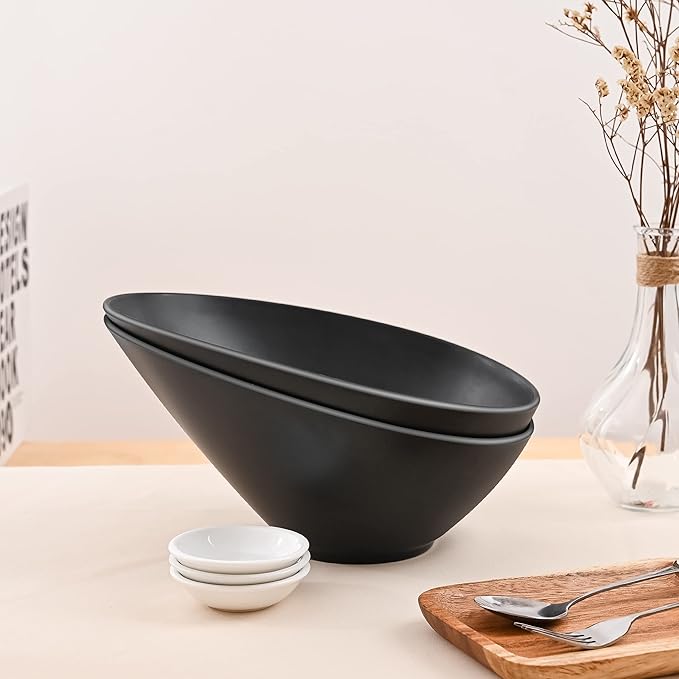 LOVYANXUE Bamboo Fiber Salad Bowls, 4 Packs Compostable 33 Ounce Elegant Black Angled Bowls for Salad, Pasta, Soup, Prep, Ideal for Home and Restaurant