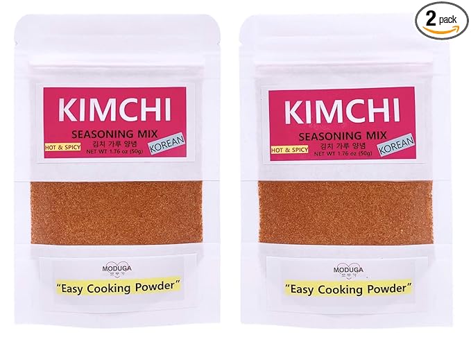 MODUGA's Gourmet Korean Kimchi Seasoning(#2 Hot & Spicy, 1.76Oz (pack of 2)), Kimchi Seasoning Mix Powder, Kimchi Sauce, Rich taste & Healthy seasoning mix, yummy BBQ dry rub for vegetables and meats