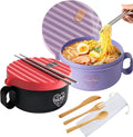 AI LOVE PEACE Soup and Ramen Bowl Set of 2, 40 oz Microwaveable Noodle Bowls with Lids, Dishwasher Safe for Pho, Pasta, Rice, Oatmeal, Work Lunch (Purple & Red)