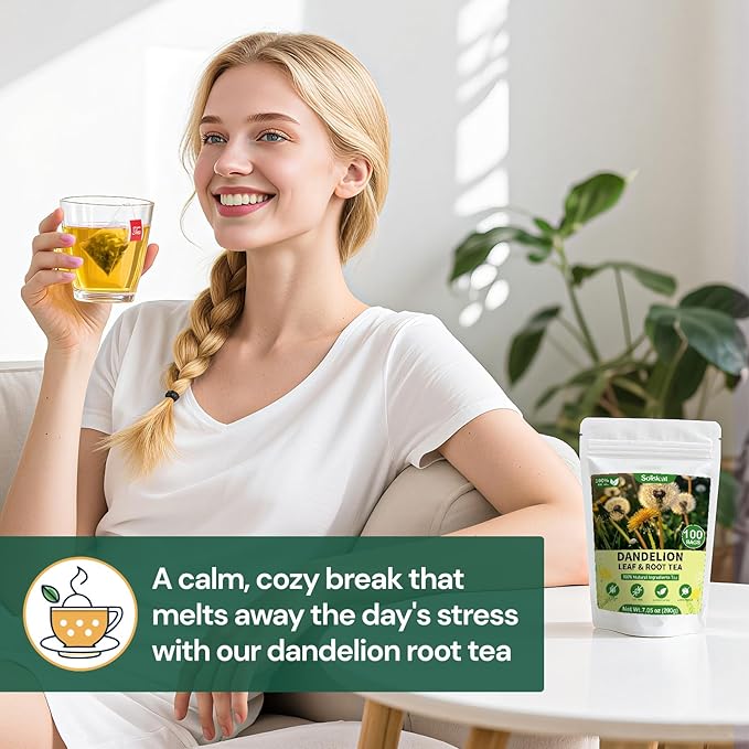 Dandelion Leaf and Root Tea Bag, Natural Dandelion Roasted Herbal Detox Teabag for Liver & Kidney Health, Support Digestion Dandelion Root Tea, Caffeine Free, No Additives（50 Teabags)