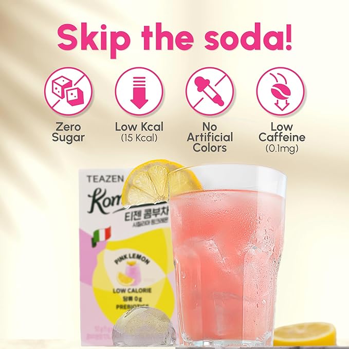 TEAZEN Plum Flavored Kombucha Tea, Hydration Drink Mix, Sugar Free, Live Probiotics & Prebiotics, 10 Sticks, 1.76oz