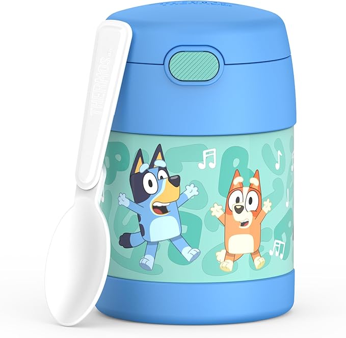 THERMOS FUNTAINER Insulated Food Jar, 10 Ounce, Kid Friendly Food Jar with Foldable Spoon, Bluey