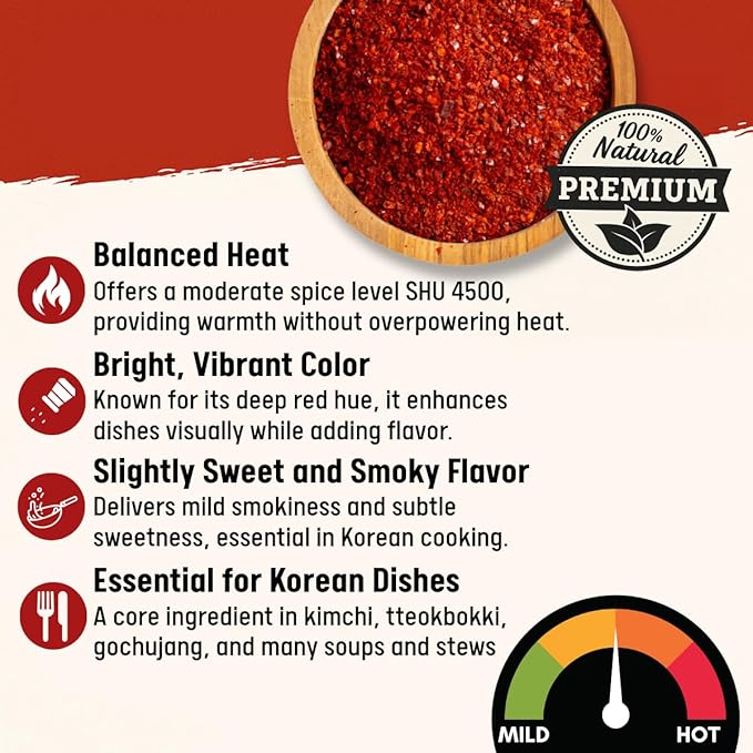 Korean Gochugaru Red Pepper Flakes, 6.34 oz Bottle – Sun-Dried Coarse Chili Powder for Kimchi, Jjigae, Stir-Fry & Korean BBQ – 100% Pure, No MSG, No Additives – Shaker-Ready Spice Bottle