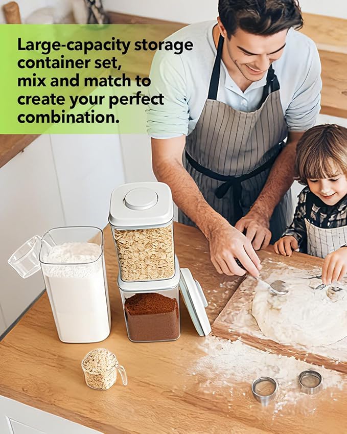 Airtight Food Containers Set with One-Touch Lid, Mixed Size Set (2.8 Qt *2+ 4.2 Qt *4) with Scoop, Stackable Jars for Complete Kitchen Organization