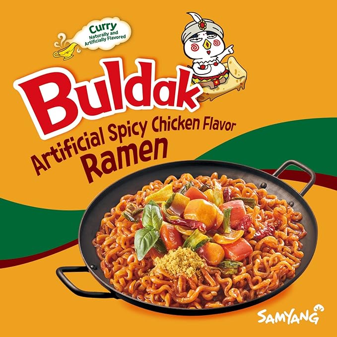 Samyang Curry Buldak Korean Spicy Hot Chicken Stir Fried Ramen Noodles 4.94oz (Pack of 5)