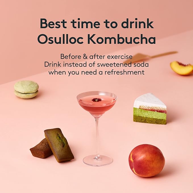 OSULLOC Kombucha Tea LycheePeach (Lychee & Peach Blending), Sparkling Powdered Mix Beverage, No added sugar, 10 Sticks, 1.76oz