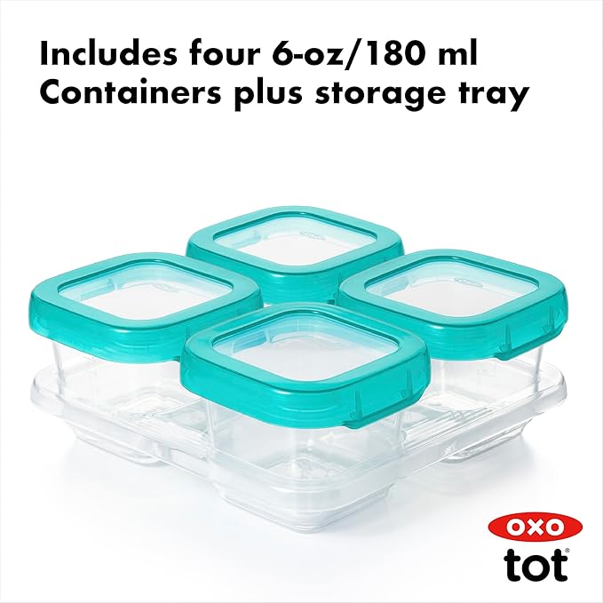 OXO Tot Baby Blocks Food Storage Containers, Teal, 6 oz