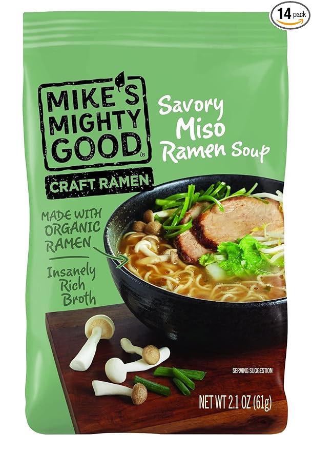 Mike's Mighty Good Craft Ramen Savory Miso Soup, 2.1 Ounce Pillow Pack (Pack of 14)