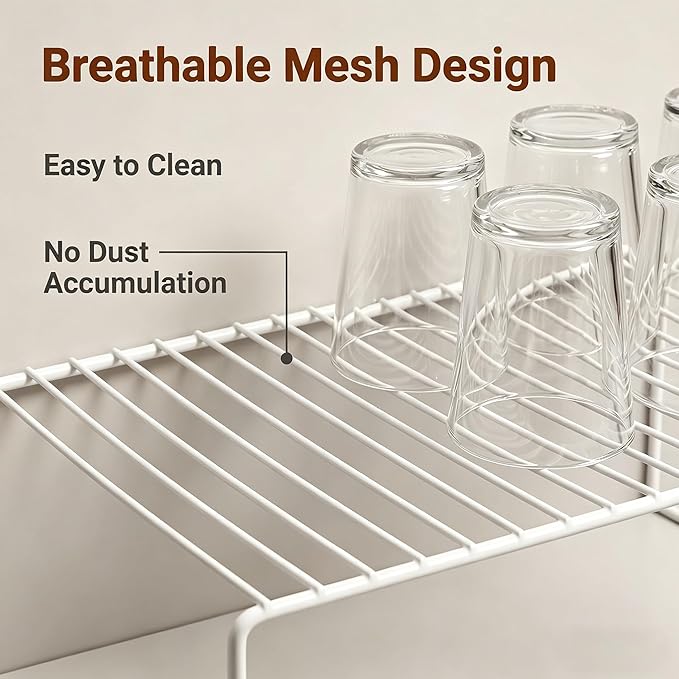 iPEGTOP Large (15.7 x 9.4 Inch) Kitchen Freezer Cabinet Storage Shelf, Set of 4 Rustproof Metal Wire Shelves Spice Shelf Rack Cupboard Organizer for Fridge Pantries Countertops Utensils, White