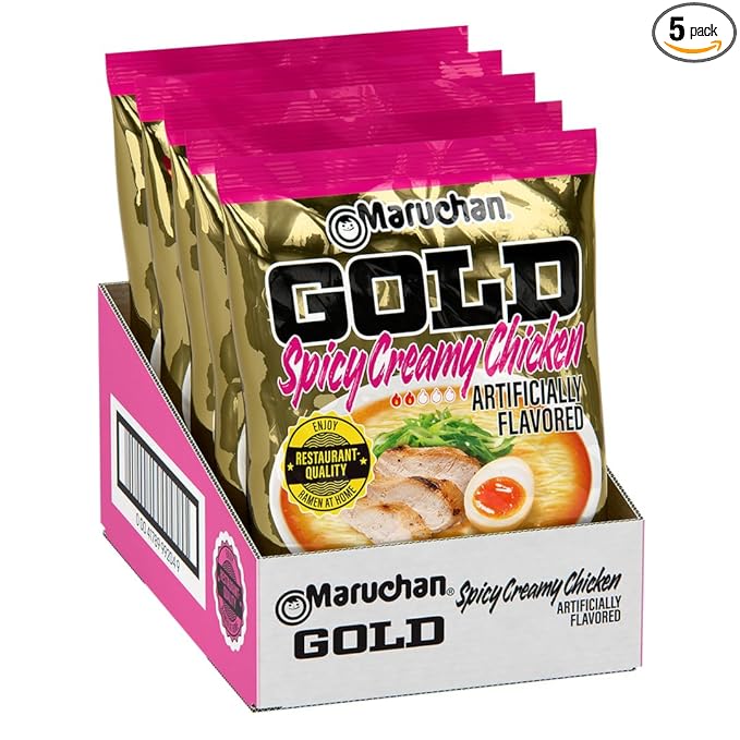 Maruchan Gold Ramen Noodle Soup, Spicy Creamy Chicken Flavor – Restaurant Quality Japanese-Style Instant Noodles, Quick & Easy Meal – 3.34 Oz. (5 Pack)
