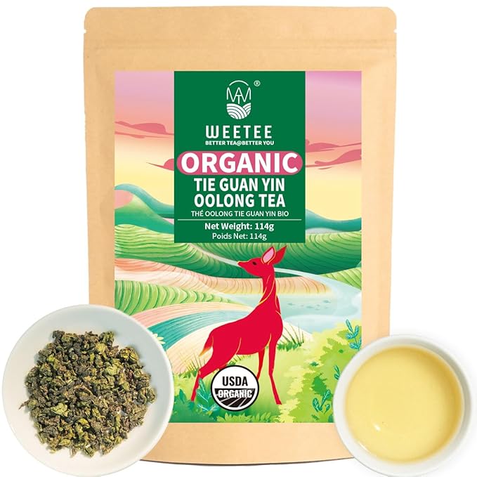 WT WEETEE Organic Tie Guan Yin Oolong Tea, Organic Iron Goddess of Mercy Loose Leaf 4oz (114g), Chinese Tea Ti Kuan Yin, Fujian Wu Long Semi-oxidized Tea