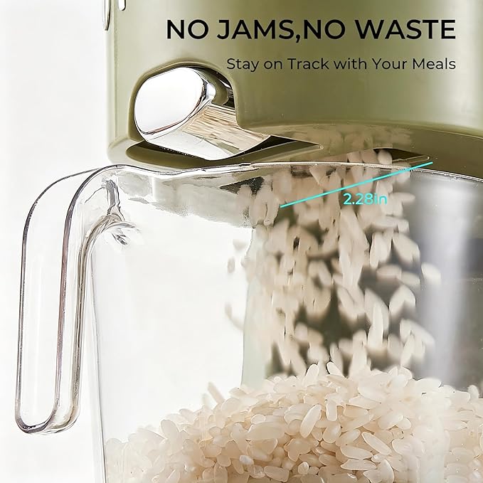 UFORU Rice Dispenser 11Lbs, Slim Rice Storage Container for Small Space, BPA-Free Clear Dry Food Dispenser Sealed Moisture Proof, Grain&Cereal Storage Bucket for Kitchen Pantry Household,Green