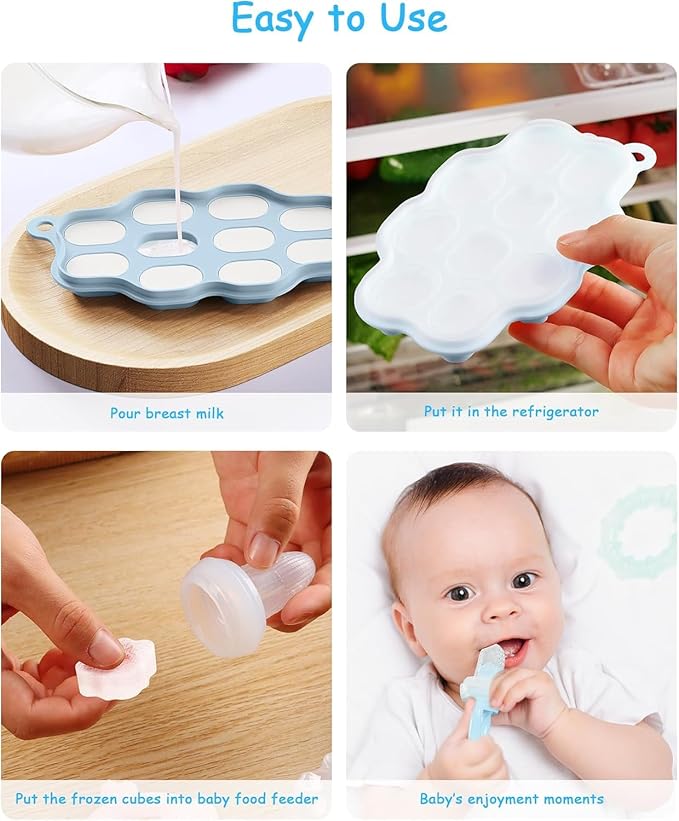 Baby Food Freezer Tray with Lid 2 Pack, Silicone Baby Food Storage Containers, Breastmilk Popsicle Mold, Small Ice Cube Tray for Homemade Baby Food（Blue/Green）
