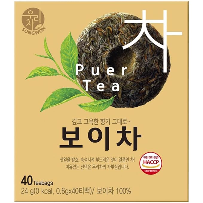 SONGWON 100% Pu-erh Tea – Deep & Fragrant Flavor, Smooth Taste, 0.6g x 40 Tea Bag (0.85oz / 24g)