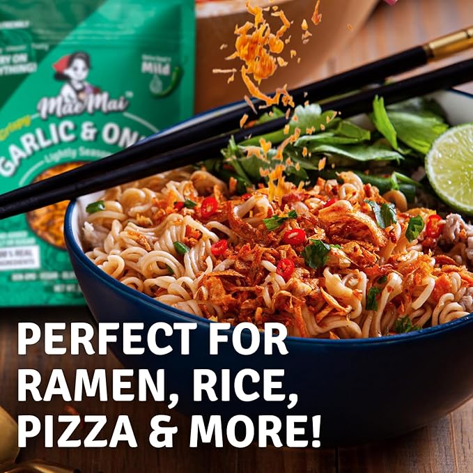 MaeMai Crispy Onion Garlic Flakes (MILD) Value Pack – Light Heat Crunchy Fried Onion & Garlic, Ramen Rice & Salad Topping, Gluten Free, Vegan, 9.51 oz (270g) – 3 Pack