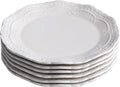 10 Inch Porcelain Dinner Plates Set of 6,Serving Dishes,White,Embossed,Heat Resistant,Scratch Resistant,Highly Glossy Glaze,Dishwasher safe,Microwave safe (Picapica 10'')