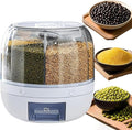 Rotating Grain Storage Bin 6 Grids Rice Container One-Click Output Large Capacity Food Dispenser For Rice Grains Sealed Moisture Proof Organizer (Large)